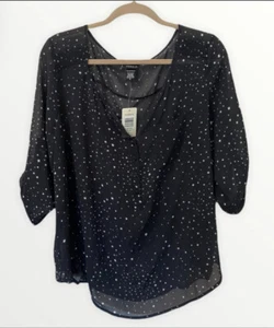Torrid Sz 0 Black V-Neck W/Partial Button Up & Pockets 3/4 Sleeve Top - Picture 1 of 3