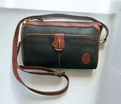 Bolso Bandolera de Cuero Liz Claiborne Negro Marrón Borde Años 80 De Colección Foto 1 de 4