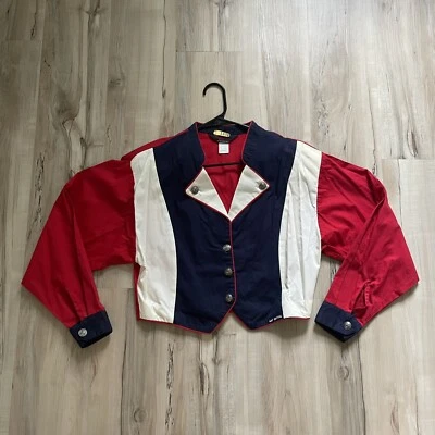 Camisa vaquera vintage Mo Betta para mujer recortada roja, blanca y azul EE. UU. talla L Foto 1 de 4