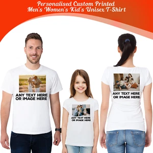 Personalised Custom Printed Image & text T-Shirt Unisex Birthday Gift / Present - Picture 1 of 20