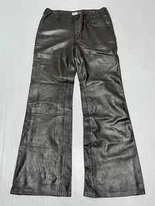 Vintage Gap Pants Women's 8 Brown Genuine Leather Zip Fly Wide Leg Motorcycle - Picture 1 of 8