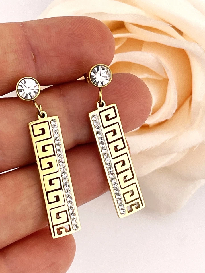 Pendientes de eternidad infinitos joyas patrón llave griega pendientes colgantes de diamantes hechos en H Foto 1 de 4