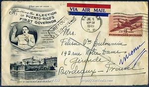 PUERTO RICO LETTRE POUR LA FRANCE SUPERBE CACHET RETOUR A L'ENVOYEUR - Picture 1 of 2