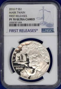 2016 MARK TWAIN Silver Dollar NGC PF70💥FLAWLESS QUALITY💥FIRST RELEASE! - Picture 1 of 5
