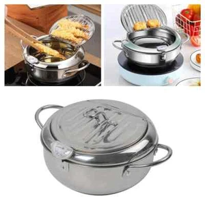 2.2L Deep Fryer Pot Stainless Steel Tempura Frying with Thermometer Lid Rack UK - Picture 1 of 17