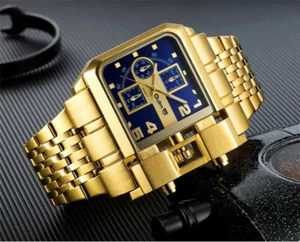 Reloj pulsera calendario correa acero inoxidable cuarzo de lujo dorado Oulm para hombre - Imagen 1 de 15