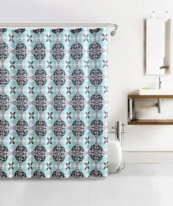 Blau, Grau, Anthrazit Kaleidoskop Design Waffel Stoff Duschvorhang mit 12 Haken - Bild 1 von 1