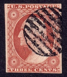 US Scott 10A(34L1E), 1851 Washington, 3c orange brown, VERY FINE USED - Picture 1 of 2