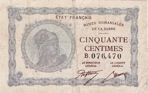 Banknote Sarre / Saarland 50 Centimes 1919 Mines Domaniales de la Sarre - Picture 1 of 2