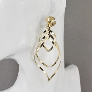 Gold Clip On Ohrringe leichte Clips 3,5" lang baumeln Kronleuchter große Drehung - Bild 1 von 9