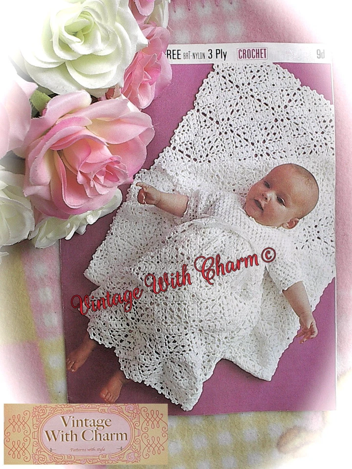 Vintage Crochet Pattern Baby's Motif Shawl & Long Dress JUST £1.99! - Image 1 of 1