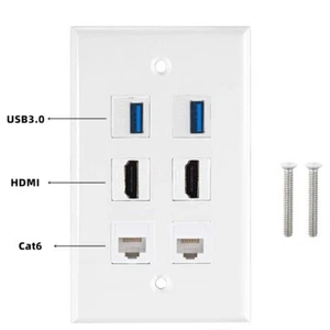 HDMI USB 3.0 Cat6 Ethernet Wandplatte Face Panel Kupplung Steckdose Verlängerung Buchse - Bild 1 von 5