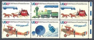 US 1975 Sc# 1572-75 set Postal Service 200-y Horse Train Plane Space block 6 MNH - Picture 1 of 1