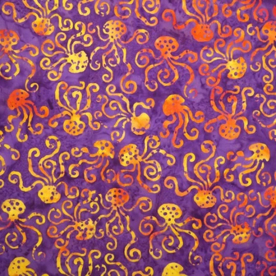 Coral Treasure - Pulpo azafrán púrpura - Tela de algodón Batik de Mirah Foto 1 de 1