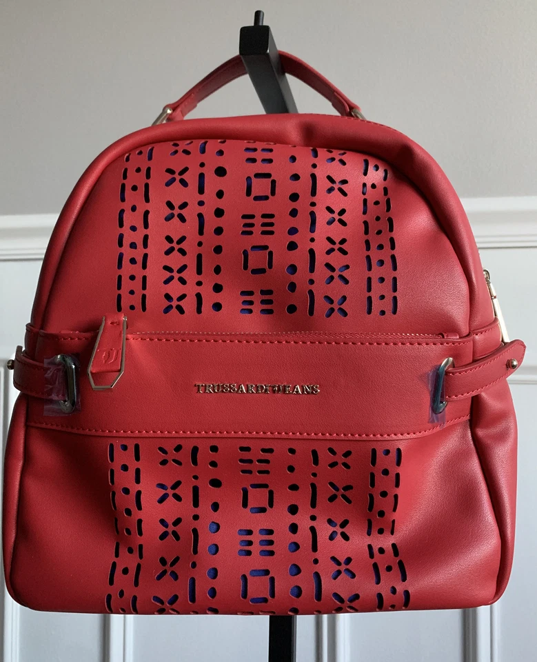Hermosa-TRUSSARDI JEANS Mochila Roja 72BL 29 Viaje-NUEVA CON ETIQUETAS- Foto 1 de 4