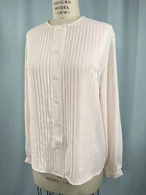 Vintage Blouse SIZE 10 LARGE pink pleat LIZ CLAIBORNE georgette top 80s 90s - Image 1 of 4