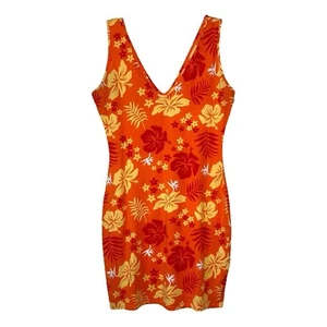 Wild Fable Mini Dress Stretch Cotton Sleeveless V neck Hawaiian Floral Tropical - Picture 1 of 15