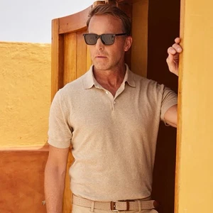 Collars & Co Toscano Cotton And Linen Buttonless Polo Size Large Tan - Picture 1 of 4