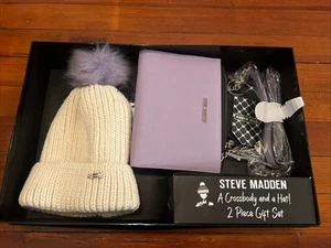 NWT Steve Madden Purple/Cream Boxed Set Crossbody & Knit Hat - Picture 1 of 7