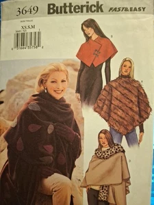 Vintage Butterick Schnittmuster, 3649, Damen Poncho-Capelet-Stola, Gr. XS-M ungeschnitten - Bild 1 von 2
