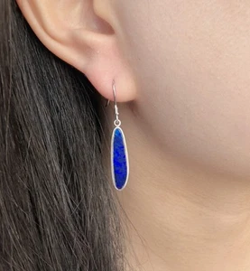 Opal Earrings Dangle Drops Natural Australian Gemstone Blue Ocean Silver Jewelry - Picture 1 of 8