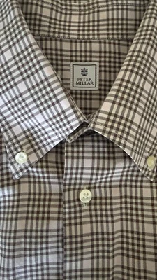 Camisa Peter Millar Para Hombre Mediana Marrón Lt Rosa Cuadros Cuadros Abotonada Manga Larga Foto 1 de 4