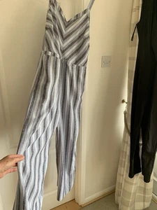 Next Linen Mix, Blue Stripe Jumpsuit with shirred back. Size 16 - Picture 1 of 4