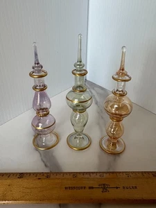 *ONE DABBER ROTTO* Tre mini bottiglie profumo vintage egiziane in vetro soffiato a mano - Foto 1 di 4
