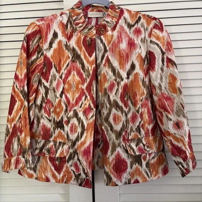 Chico's Jacket Women 0 XS Open Front Colorful Blazer Pockets 3/4 Sleeve Linen - Image 1 of 4