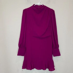 Nuevo con etiquetas Mini Vestido Express Para Mujer L Magenta Manga Larga Drapeado Cuello Simulado Volantes - Imagen 1 de 13