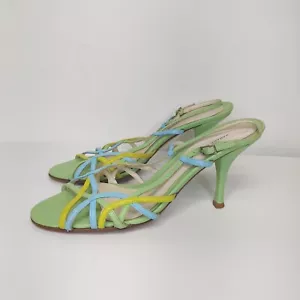 Banana Republic Leather Heels Size 6 Green Blue Strappy Made In Italy - Picture 1 of 20