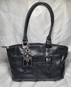 Vintage Tignanello Genuine Leather Tote Organizer Bag Black Zip - Picture 1 of 19