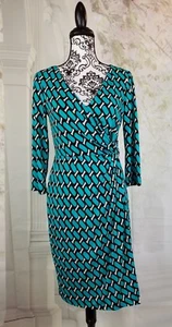 Maggy London women's stretch knit dress size 4 geometric print faux wrap wrbb - Picture 1 of 1