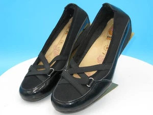 Earth Spirit Black Patent Leather Slip-on Flats, "Gelron" Size 7, Cushioned - Picture 1 of 13