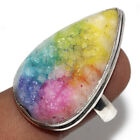 925 Silber Plated-Rainbow Solar Quarz Ethnisch Ring Schmuck, US Size-10