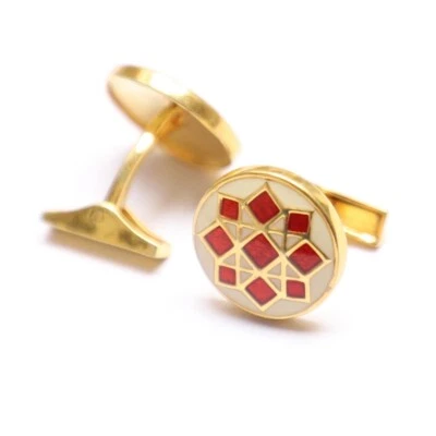 Gemelos de plata de ley 92,5 esmalte blanco rojo regalo padrinos de boda forma redonda oro Foto 1 de 4