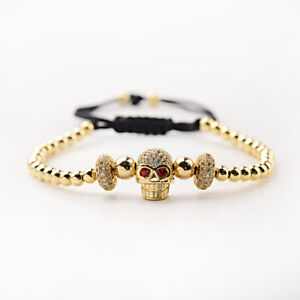 Luxury Exquisite Women Mens CZ King&Queen Skull Charm Beaded Bracelets Jewelry