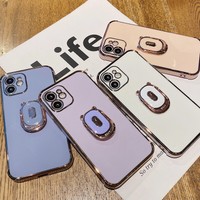 For iPhone 12 Pro Max 11 XS XR 7 8 Plating Cute Ring Holder Silicone Case Cover