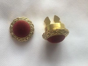 Cuff Link / Button Cover Red Velvet On Gold  Setting - Picture 1 of 2