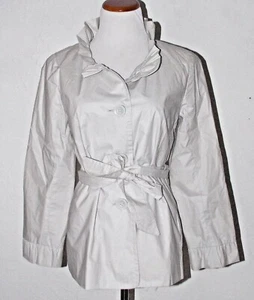 J Crew Womens Jacket Size 6 Button Down Khaki Belt Ruffled Neckline Pockets Coat - Picture 1 of 5