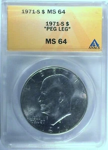 1971 S "Peg Leg" FS-401 DDO-009 ANACS MS64 Eisenhower Ike Dollar - Picture 1 of 2