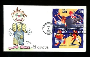 US FDC #2750-53 att'd S2S Steve Wilson Cachet 22/72 Circus entertainers 4/6/1993 - Picture 1 of 2