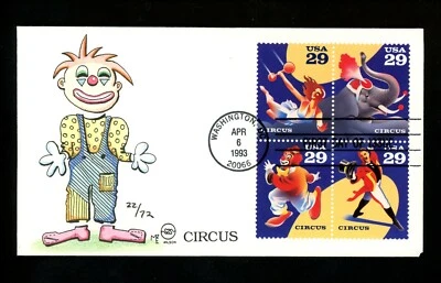 US FDC #2750-53 att'd S2S Steve Wilson Cachet 22/72 Circus entertainers 4/6/1993 - Image 1 of 2