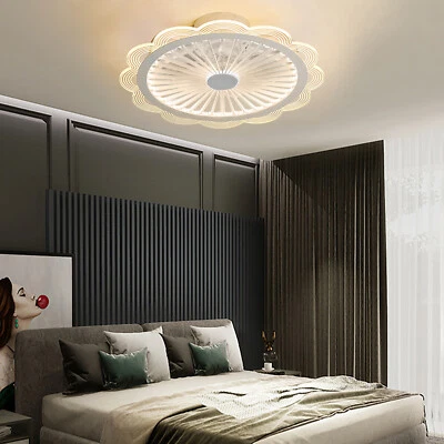 Dimmable LED Light Chandelier Modern Invisible 3 Speed Ceiling Fan Lamp +Remote - Image 1 of 4