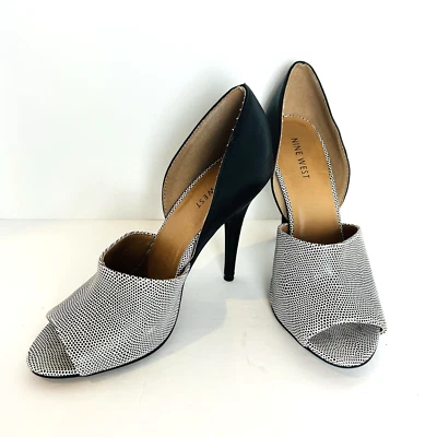 NINE WEST Heels Womens Size 7M Black White Peep Toe 4.25" Stiletto Heels - Image 1 of 4