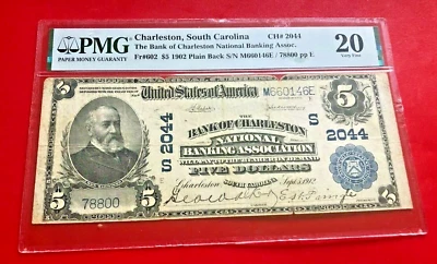 CHARLESTON SOUTH CAROLINA FR#602 1902 PLAIN BACK PMG 20 VERY FINE - Image 1 of 2
