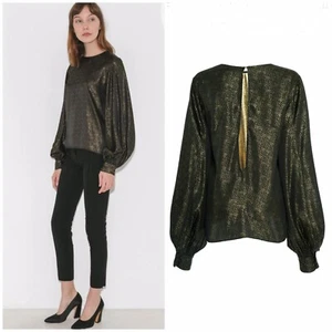 Nili Lotan Loretta Metallic Blouse Size XS Gold Top NWT $650 - Picture 1 of 8