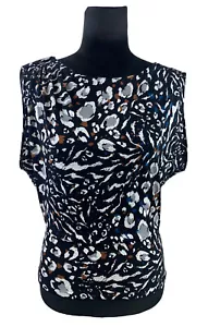 White House Schwarzmarkt Tierdruck ärmellose Dolmanbluse Größe S - Bild 1 von 9