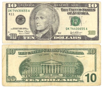 Large Portrait $10 Dollar Bill Banknote Old Design Vintage Federal Reserve Note - Image 1 of 3