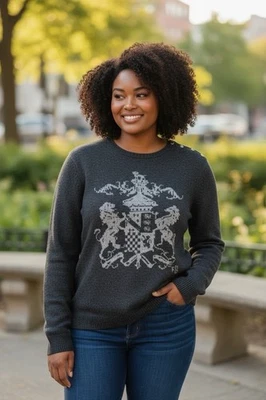 Lauren RALPH LAUREN 2X Sweater Gray 100% Lambswool  Lion's Crest Coat Of Arms - Image 1 of 4